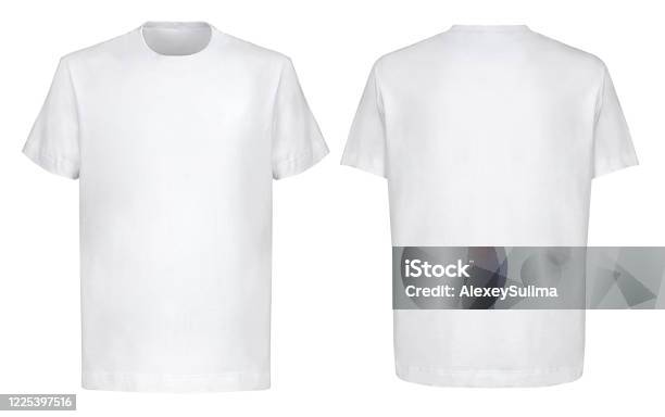 Front Back And 34 Views Of White Tshirt On Isolated On White Background Hip Hop Style Stock Photo - Download Image Now