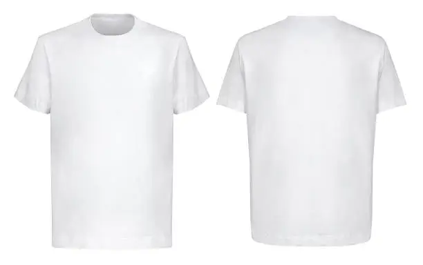 Front back and 3/4 views of white t-shirt on isolated on white background hip hop style Shooted on a invisible mannequin