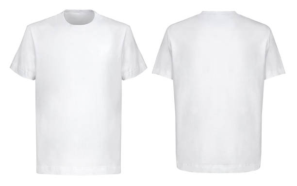 передняя задняя часть и 3/4 просмотров белой футболки на изолированном на белом фоне стиле хип-хопа - вид спереди стоковые фото и изображения