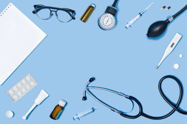 istock Medicine backdrop with special equipment. 1225398594