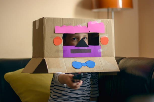 istock Child pretending to be a robot at home 1225401227