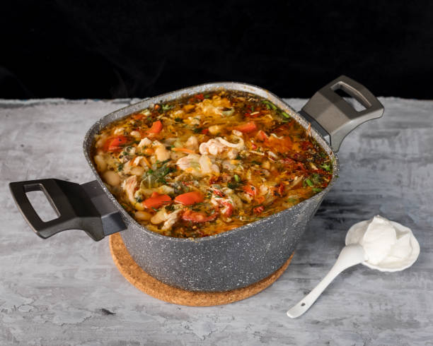istock Chahohbili chicken soup is a classic recipe on a dark background. 1225401309