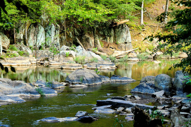 River Running through rocky section in the sun River Running through rocky section in the sun eno river stock pictures, royalty-free photos & images