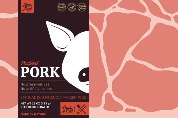 벡터 돼지 고기 라벨 디자인 개념 - pork chop illustrations stock illustrations