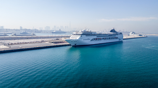 Dubai, UAE - March, 14. 2019 - Cruise ship MSC Lirica in the port of Dubai