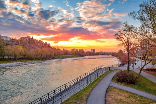 istock Vibrant Sunrise Sky Over The Bow River 1225405948