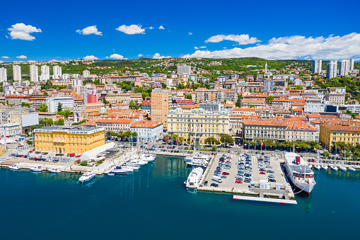 Croatia, city of Rijeka, aerial panoramic view of city center