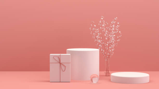 istock 3D Empty Product Stand, Platform, Podium with Gift Box and Flower, Minimal Design 1225406906