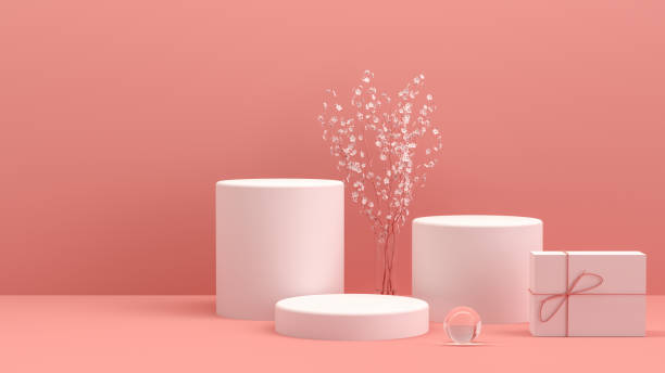 istock 3D Empty Product Stand, Platform, Podium with Gift Box and Flower, Minimal Design 1225406945