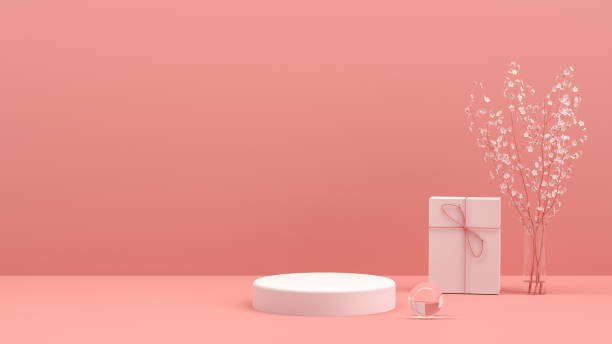 istock 3D Empty Product Stand, Platform, Podium with Gift Box and Flower, Minimal Design 1225406975