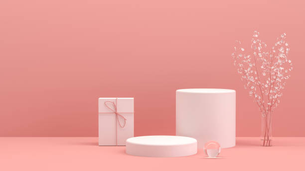 istock 3D Empty Product Stand, Platform, Podium with Gift Box and Flower, Minimal Design 1225407006