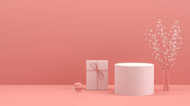 istock 3D Empty Product Stand, Platform, Podium with Gift Box and Flower, Minimal Design 1225407045