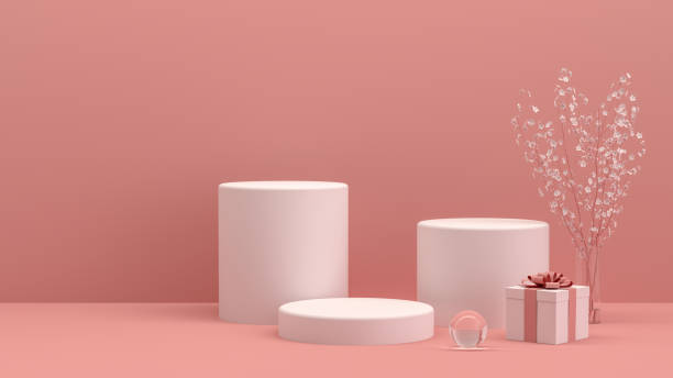 istock 3D Empty Product Stand, Platform, Podium with Gift Box and Flower, Minimal Design 1225407118