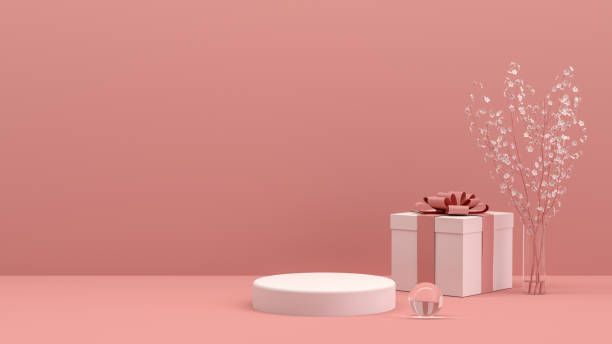 istock 3D Empty Product Stand, Platform, Podium with Gift Box and Flower, Minimal Design 1225407171