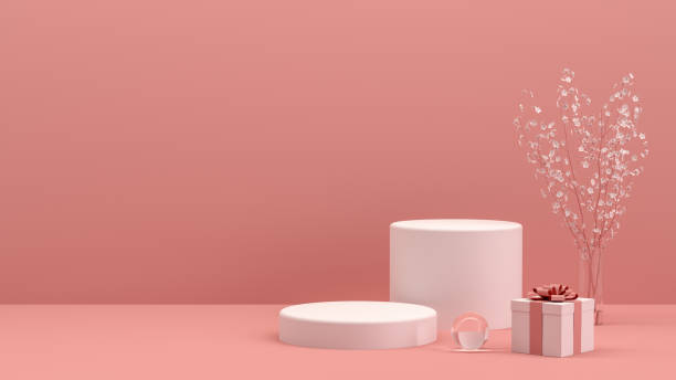 3D Empty Product Stand, Platform, Podium with Gift Box and Flower, Minimal Design