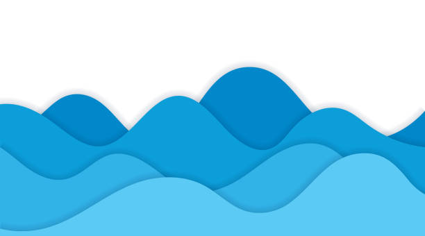 istock Blue water curves paper cut layers on white background business banner and have space to put your text 1225407227