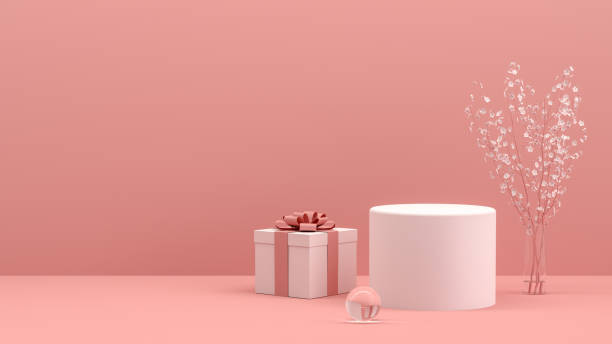 istock 3D Empty Product Stand, Platform, Podium with Gift Box and Flower, Minimal Design 1225407235