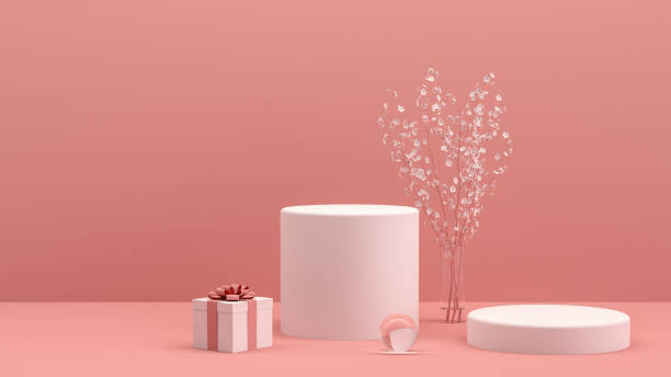 istock 3D Empty Product Stand, Platform, Podium with Gift Box and Flower, Minimal Design 1225407261