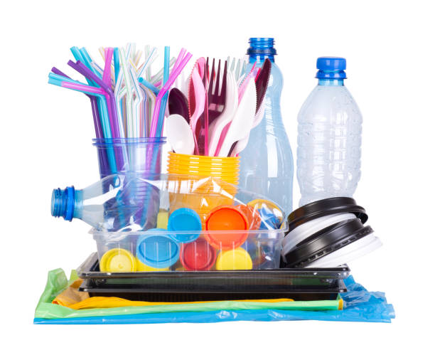 istock Disposable single use plastic objects cause pollution of the environment, isolated in white 1225407638