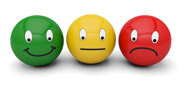 smiley icon face expression emotion positive neutral negative tricolor red green yellow 3D
