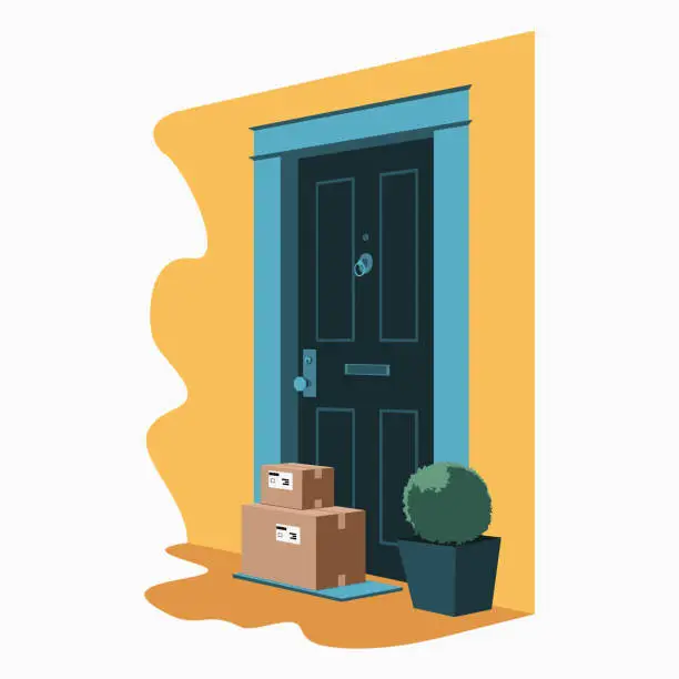 Vector illustration of Cardboard boxes at front door.