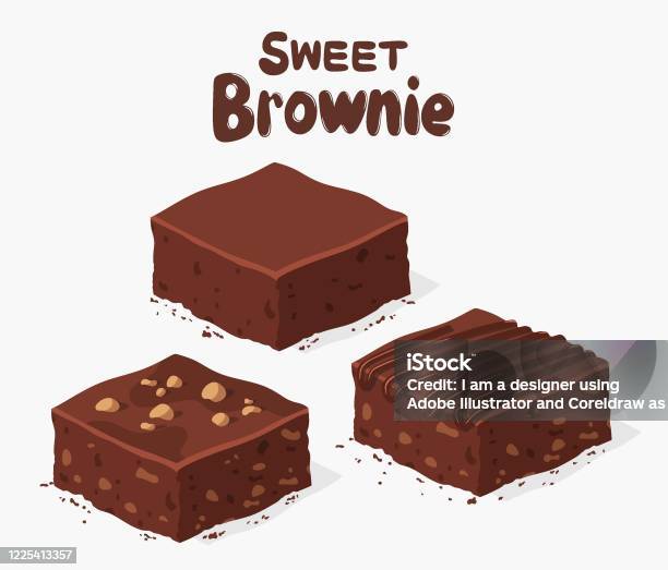 Chocolade Brownies Die Op Witte Backgroundvectorillustratie Worden Geïsoleerd Stockvectorkunst en meer beelden van Brownie - Gebak