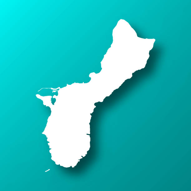 ilustraciones, imágenes clip art, dibujos animados e iconos de stock de mapa de guam sobre fondo verde azul con sombra - guam