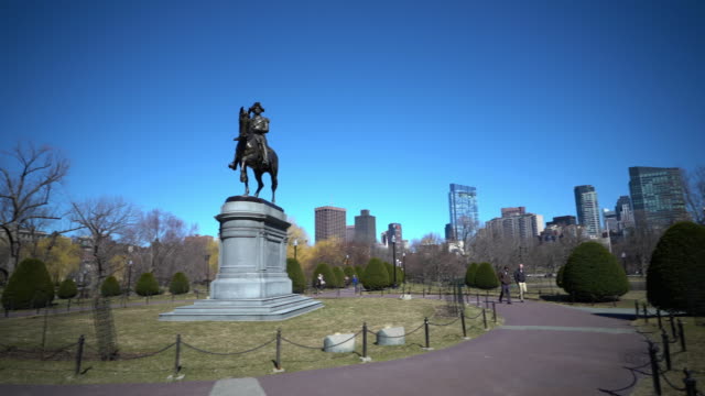 Film Tilt George Washington Statue at Boston Common Park, MA USA.