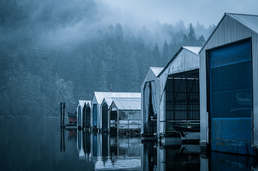 Rain and foggy conditions at the goldstream harbour off of the Malahat highway close to Victoria,BC.