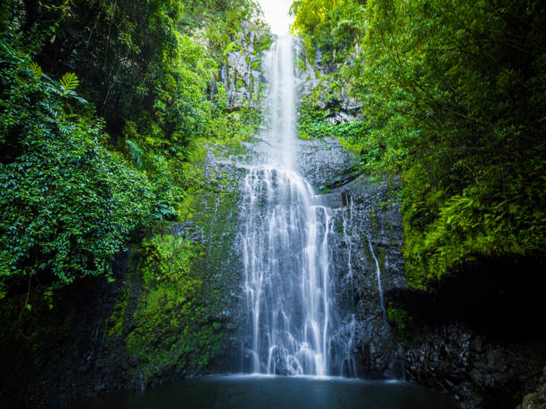 maui, hawaii hana highway, wailua falls, perto de lihue, kauai em road to hana - cascata - fotografias e filmes do acervo