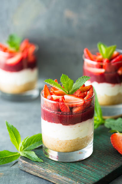 istock Strawberry dessert - cheesecake in the glass 1225417708
