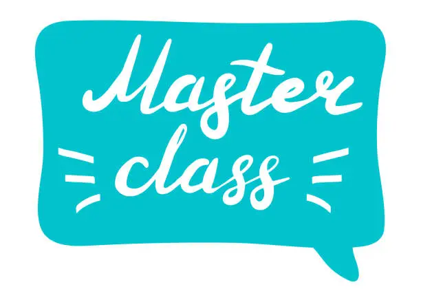 Vector illustration of Master class, online education concept. Logo, badge, poster, banner template. Lettering calligraphy illustration. Vector eps handwritten brush trendy sticker with text isolated on white background.