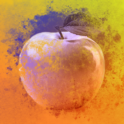 Apple illustration with splatter textured style and colored background