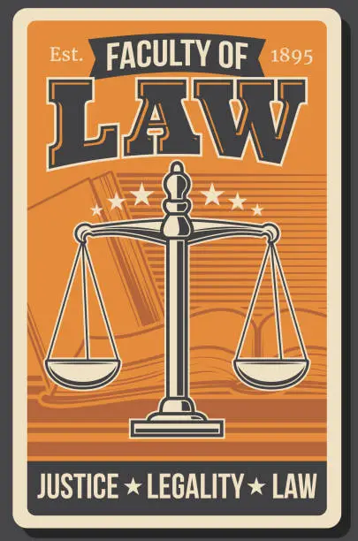 Vector illustration of Retro poster, juridical justice school law faculty