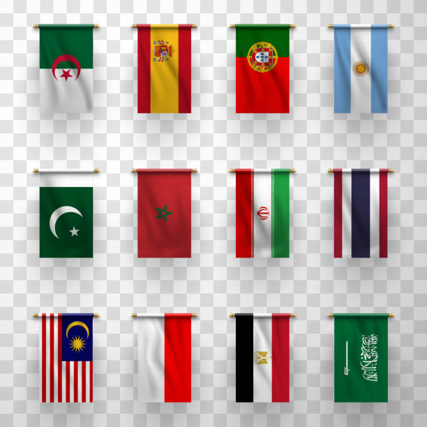 illustrazioni stock, clip art, cartoni animati e icone di tendenza di bandiere realistiche icone, paesi nazionali simbolici - argentina arabia saudita