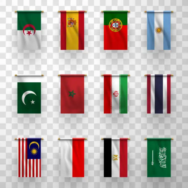 Vector illustration of Realistic flags icons, national countries symbolic