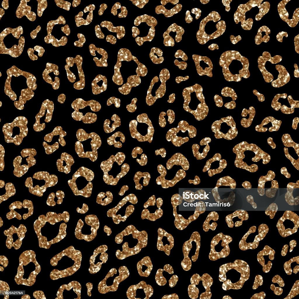 Fashion Seamless Pattern With Gold Glitter Leopard Fur Sparkle Animal Skin  On Black Background Stock Illustration - Download Image Now - iStock