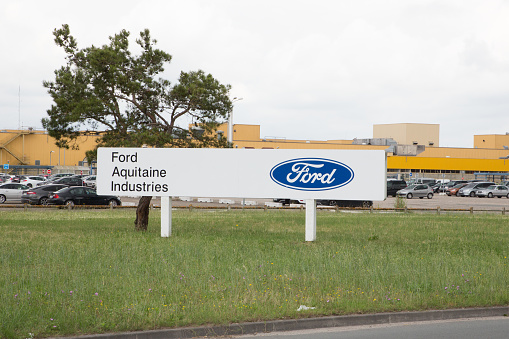 Blanquefort Bordeaux, Aquitaine/ France - 06 14 2018 : Ford Factory car gearbox production transmission plant near Bordeaux french