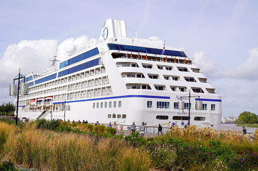 Bordeaux , Aquitaine / France - 10 17 2019 : Nautica Oceania Cruises Boat travel luxury cruise ship