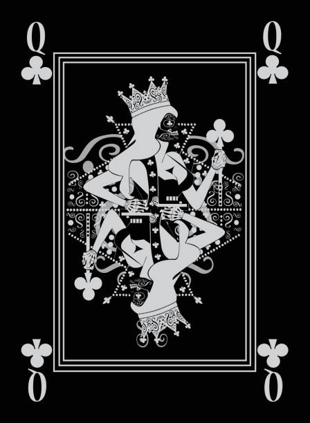 istock Playing card Queen clubs. Ornament skull black and white. 1225423611