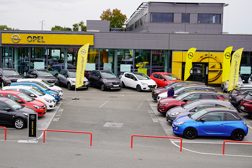 Bordeaux , Aquitaine / France - 10 17 2019 : Opel dealership sign garage  automobile manufacturer station car