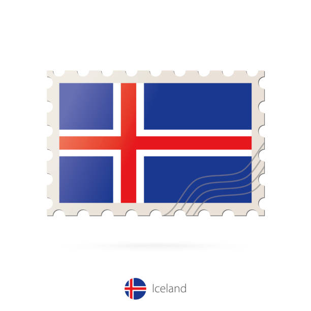 istock Postage stamp with the image of Iceland flag. 1225424934