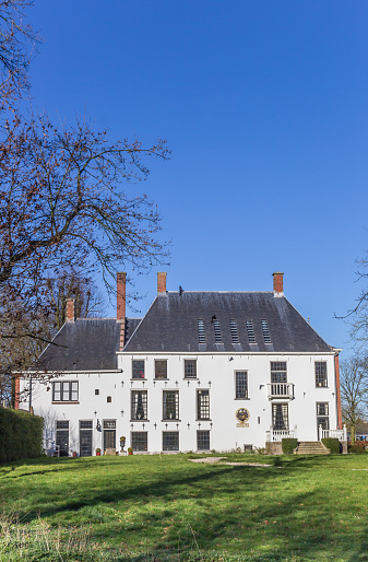 White facade of the Epemastate castle in IJsbrechtum, Netherlands