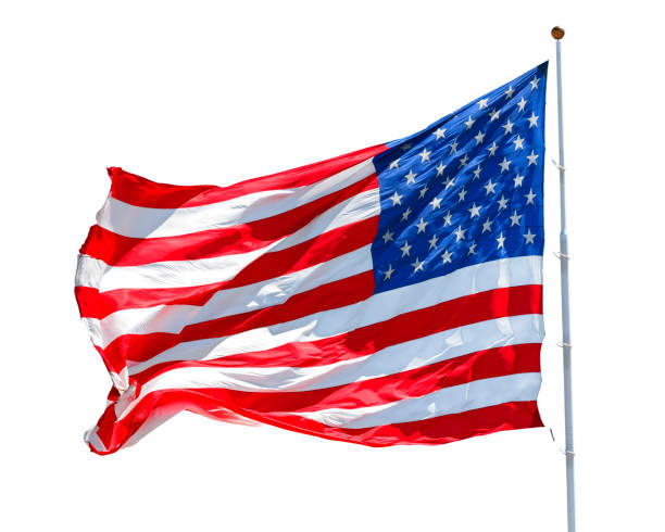 istock American flag waving in the wind isolated on white background 1225426367