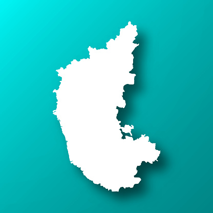 White map of Karnataka isolated on a trendy color, a blue green background and with a dropshadow. Vector Illustration (EPS10, well layered and grouped). Easy to edit, manipulate, resize or colorize.