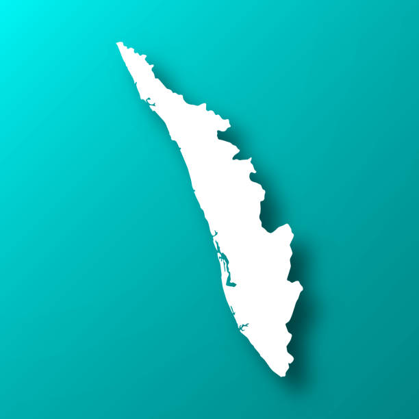 ilustrações de stock, clip art, desenhos animados e ícones de kerala map on blue green background with shadow - kerala