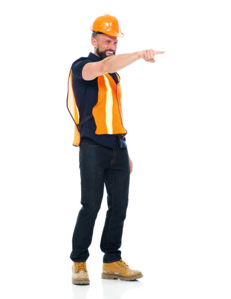 istock Service occupation standing wearing pants and holding hammer 1225432434