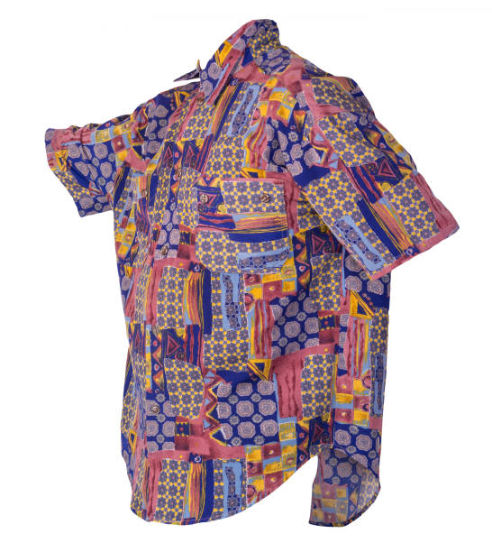 istock men's multi-colored shirt with short sleeves isolated on a white background. 1225433609