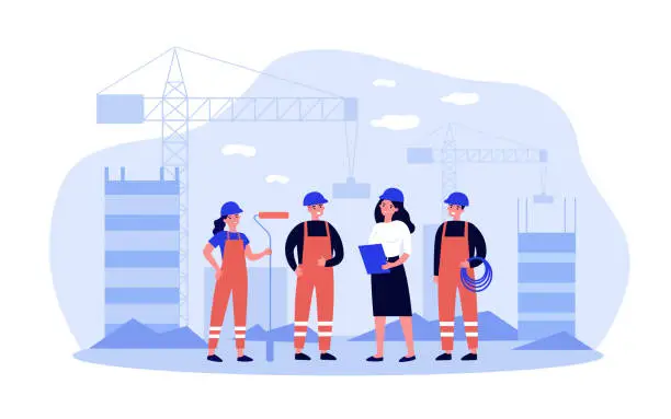 Vector illustration of Team of builders onsite