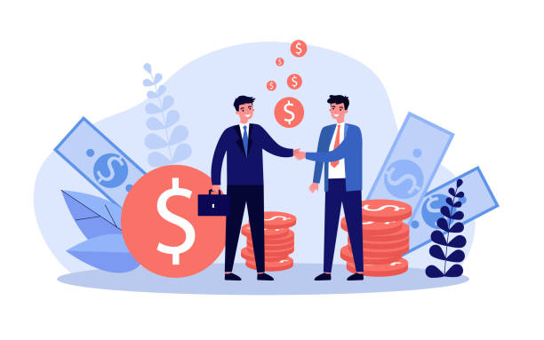 ilustraciones, imágenes clip art, dibujos animados e iconos de stock de apretón de manos de socios comerciales - businessman two people business person handshake